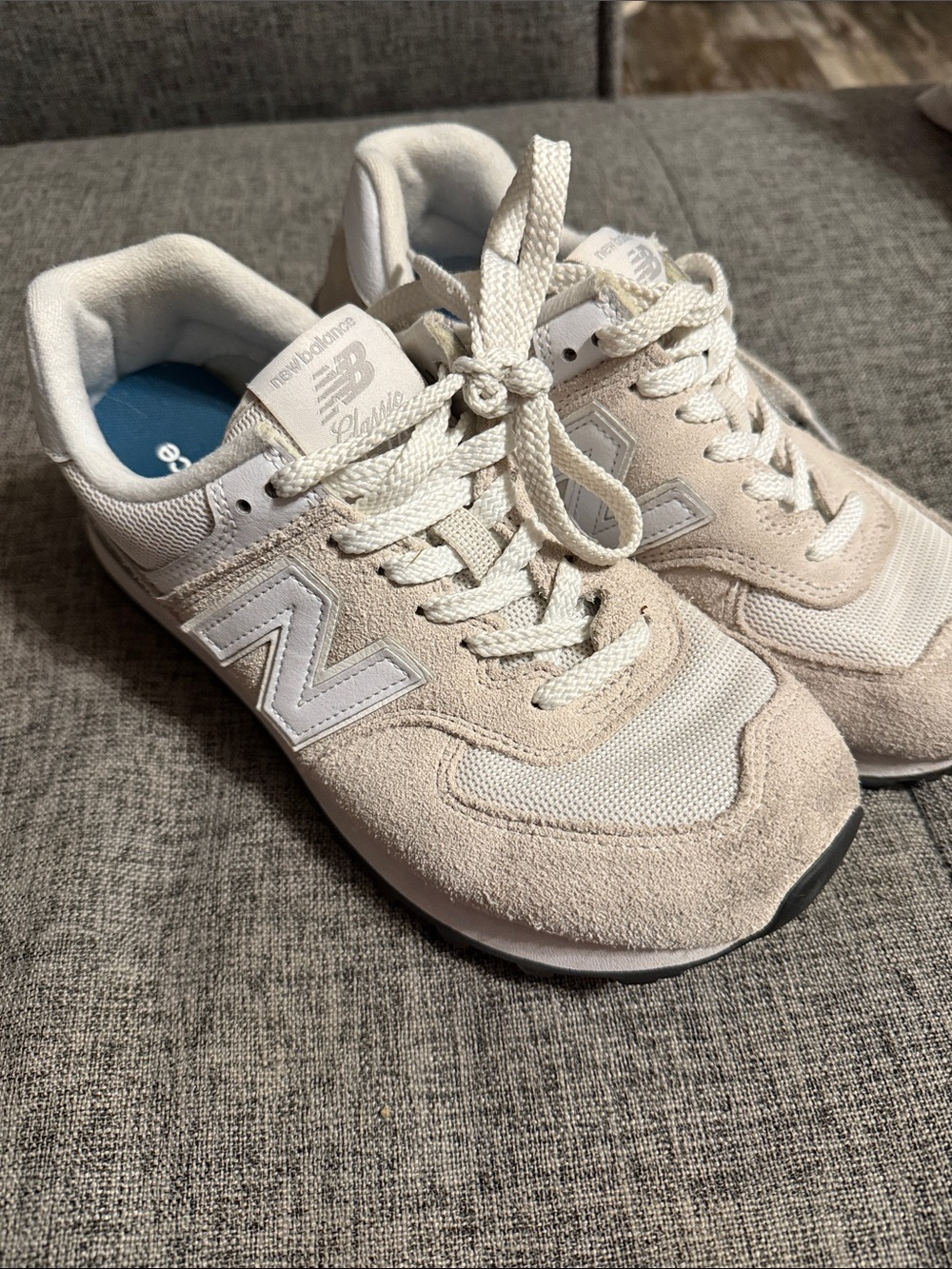 New Balance Cream & White Suede Mesh Sneakers
